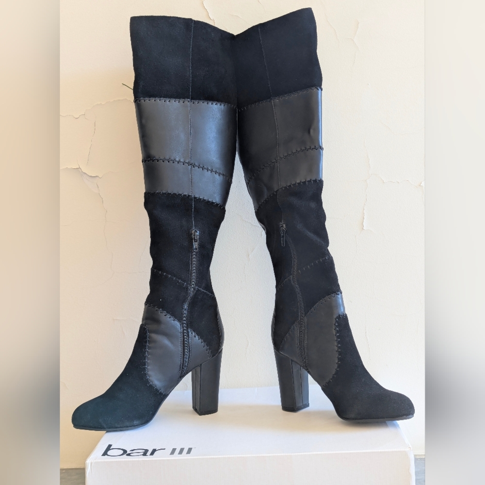 Bar III Naomi Patchwork Over the Knee Black Boots (7M)